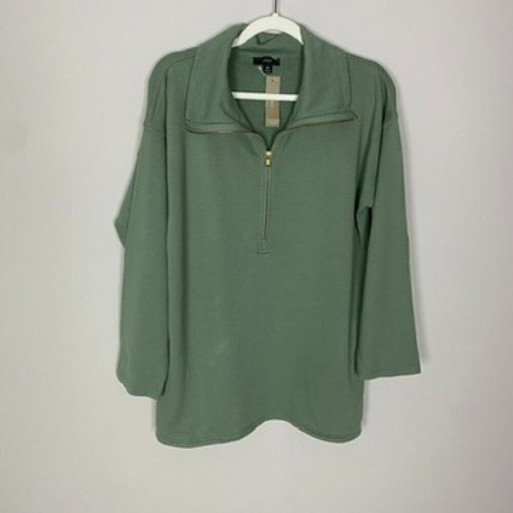 J Crew University Terry Long Half Zip Tunic Sweatshirt Pullover Green Womens XS‎